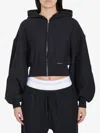 Alexander Wang Womens Faded Black Brand-patch Cropped Cotton-jersey Hoody In Blue