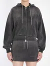 Alexander Wang Cropped Zip-up Hoodie With Crystal Hotfix Drawcord In Black