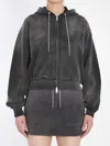 Alexander Wang Cropped Hoodie With Crystals In Black