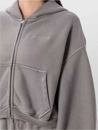 Alexander Wang Cropped Hoodie Zip-up Oversized In Gray
