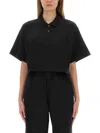 Alexander Wang Cropped Polo Collar Top In Black