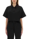Alexander Wang Cropped Polo Collar Top In Black