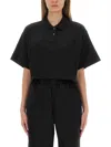 Alexander Wang Cropped Polo Collar Top In Black