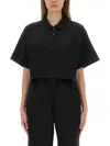 Alexander Wang Cropped Jersey Polo Shirt In Black