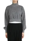 Alexander Wang Cropped Sweater With Embossed Logo In Grey
