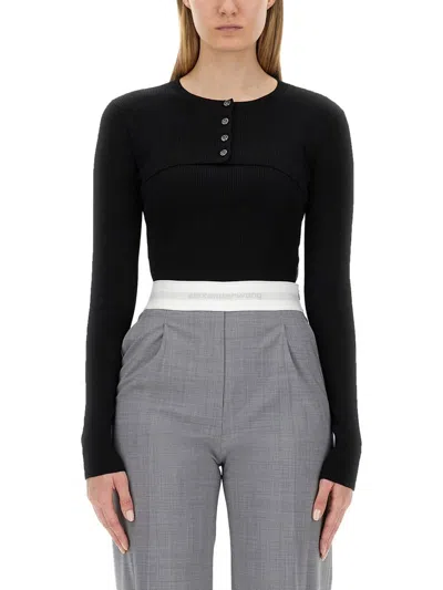 Alexander Wang Cropped Knit Top In Black