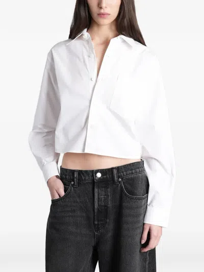 Alexander Wang Cropped Logo-embroidered Shirt In White