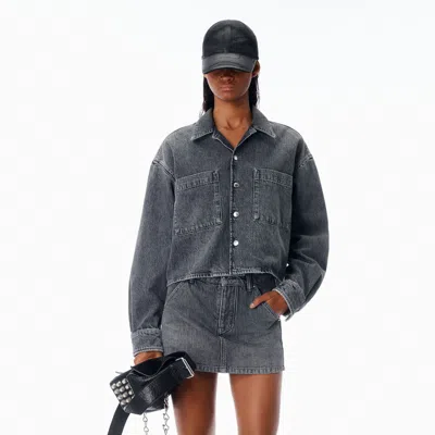 Alexander Wang Cropped Long Sleeve Shirt In Gray