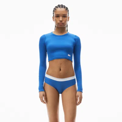 Alexander Wang Cropped Long-sleeve Tee In Ribbed Cotton In Cobalt Blue