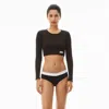 Alexander Wang Cropped Long Sleeve Tee In Ribbed Jersey In Black