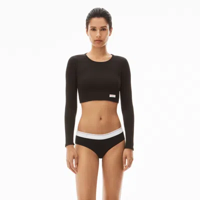 Alexander Wang Cropped Long Sleeve Tee In Ribbed Jersey In Black