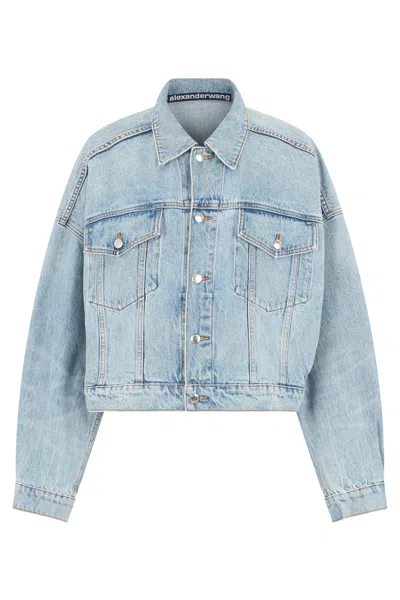 Alexander Wang Cropped Mini Denim Jacket In Blue
