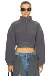 Alexander Wang Cropped Mock Neck Zip Up Jacket In Gray