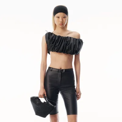 Alexander Wang Cropped Off-shoulder Gathered Top In Black