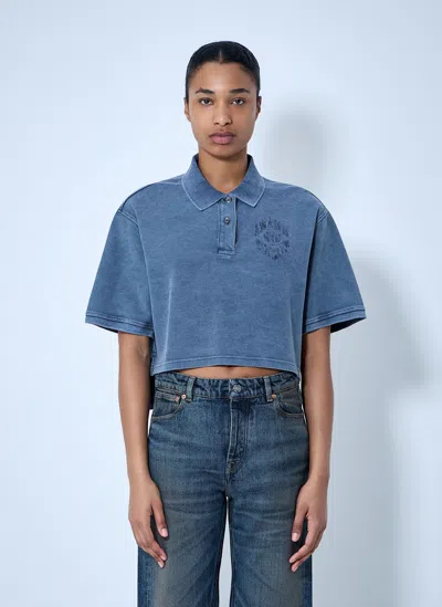 Alexander Wang Cropped Piqué Polo T-shirt In Blue