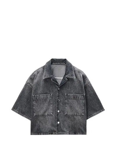 Alexander Wang Cropped Short Sleeve Shirt In Gray