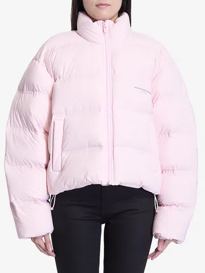 Alexander Wang Cropped Quilted Shell Jacket In Pink & Purple