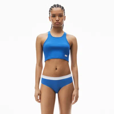 Alexander Wang Cropped Racer Tank In Ribbed Cotton In Blue