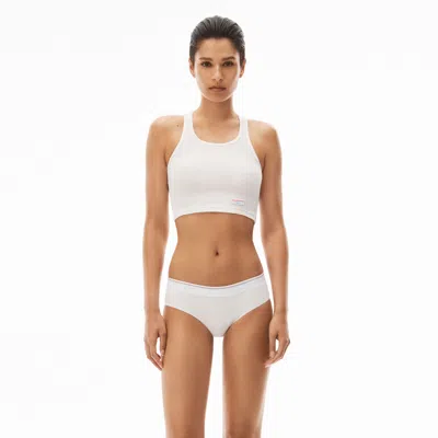 Alexander Wang Cropped Racerback Tank In Ribbed Jersey In White