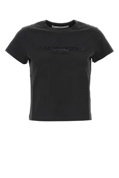 Alexander Wang Cropped Reverse Embroidery Logo T-shirt In Black