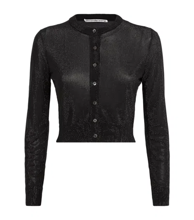 Alexander Wang Cropped Rhinestone Cardigan In Black