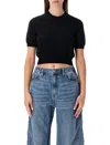 Alexander Wang Cropped Ribbed Chenille Sweater With Logo In Black