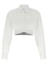 Alexander Wang Cropped Cotton Shirt With Elastic Logo Hem In White