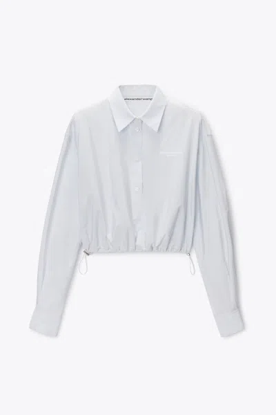 Alexander Wang Cropped Shirt With Adjustable Drawcord Hem White/blue Stripe In Multi