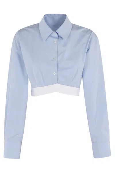 Alexander Wang Cropped Shirt With White Logo Elastic In Blue