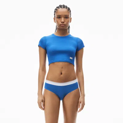 Alexander Wang Cropped Short-sleeve Tee In Ribbed Cotton In Blue