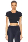 Alexander Wang Crop Tee In Ribbed Cotton In Navy