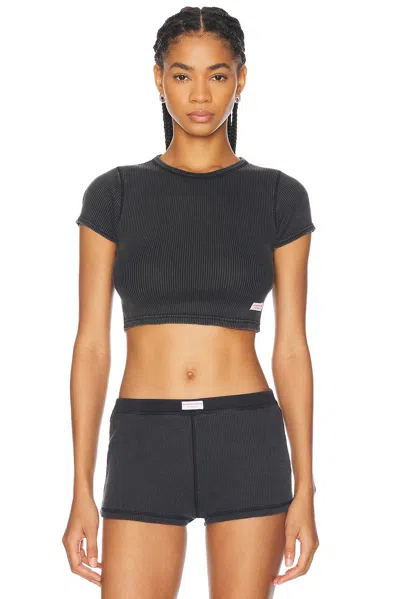 Alexander Wang Cropped Short Sleeve Tee In Washed Black