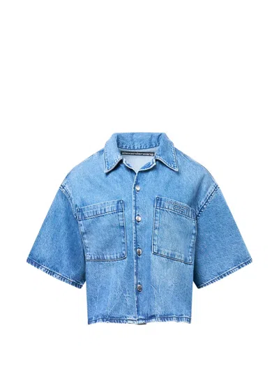 Alexander Wang Cropped Short-sleeve Shirt In Blue