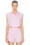 Alexander Wang T Cropped Sleeveless Button Down Top In Pink Stripe