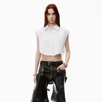 Alexander Wang Cropped Sleeveless Button-up Shirt In White