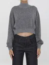 Alexander Wang Cropped Sweater With Embossed Logo In Grey