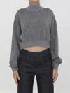 Alexander Wang Cropped Sweater With Embossed Logo In Grey