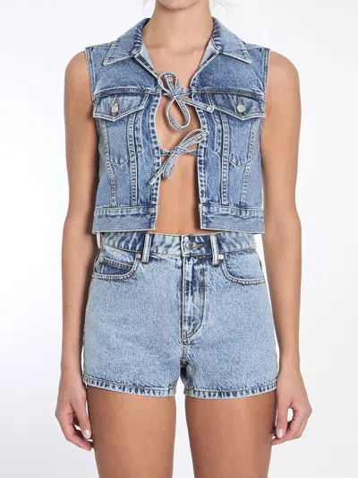 Alexander Wang Cropped Vest With Bows And Crystals In Blue