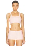 Alexander Wang Cropped Waffle Cami Tank In Pearl