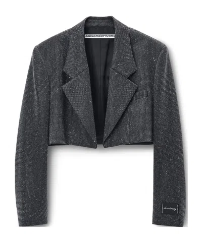 Alexander Wang Cropped Wool Blazer In Black