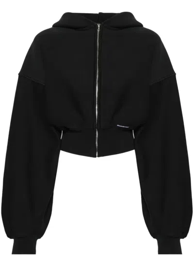 Alexander Wang Cropped Zip-up Hoodie In Black