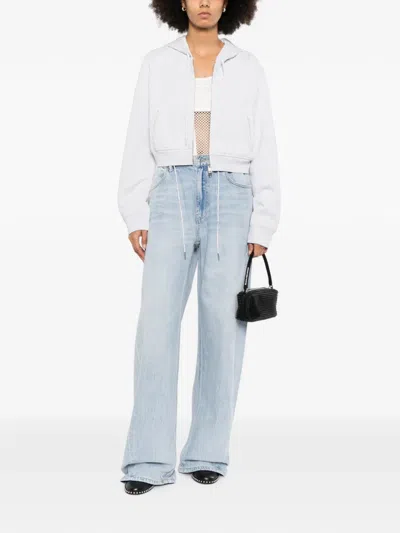 Alexander Wang Cropped Zip-up Hoodie In White