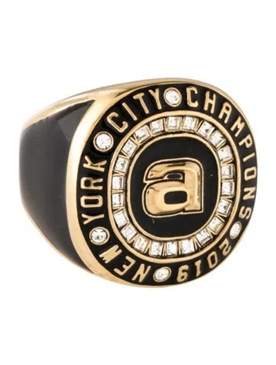 Pre-owned Alexander Wang Crystal & Enamel '2019 New York City Champions' Cocktail Ring In Black