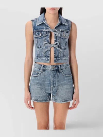 ALEXANDER WANG CRYSTAL BUTTONED CROPPED DENIM VEST