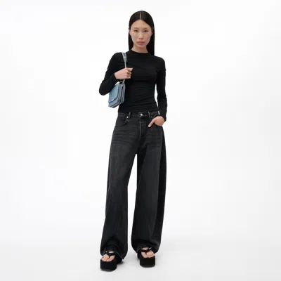 Alexander Wang Crystal Cursive Logo Blow Up Jean In Gray