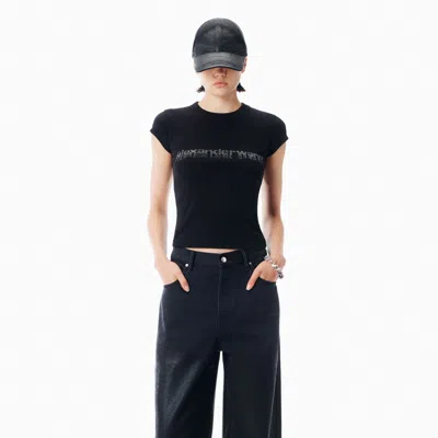 Alexander Wang Crystal Dégradé Logo Cotton Baby Tee In Black