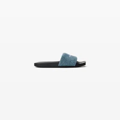 Alexander Wang Crystal Denim Aw Pool Slide In Blue