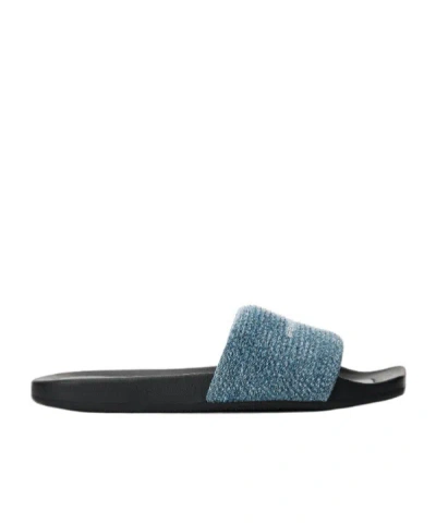 Alexander Wang Sequin-embellished Denim Slides In Blue