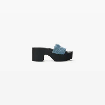Alexander Wang Crystal Denim Platform Aw Pool Slide In Blue