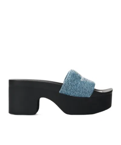 Alexander Wang Crystal Denim Platform Aw Pool Slide In Blue